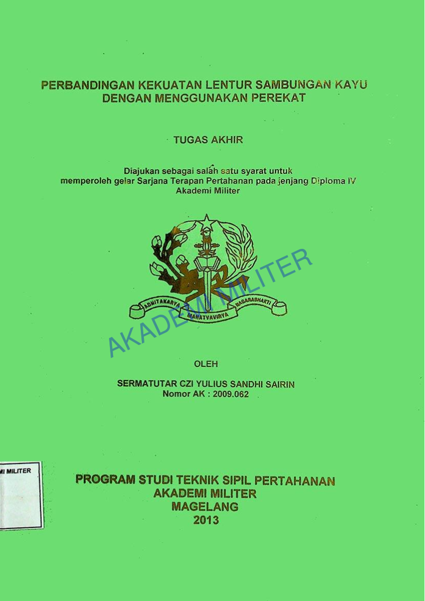 PERBANDINGAN KEKUATAN LENTUR SAMBUGAN KAYU DENGAN MENGGUNAKAN PEREKAT